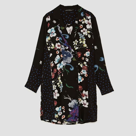 Zara Floral Double-Breasted Lightweight Blouse | Size Large - Picture 1 of 7